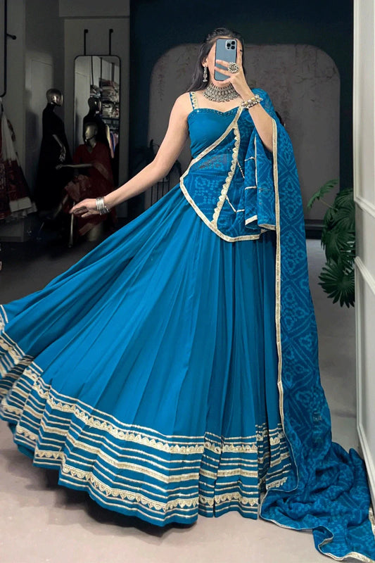 Designer Blue Color Lehenga Choli With Bandhani Print Dupatta