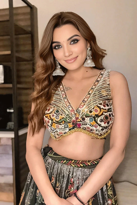 Designer Navratri Special Black Chaniya with Real Mirror Work