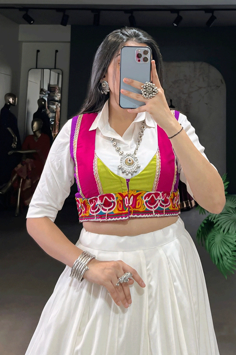 Designer White Lehenga Choli with Colorful Jacket
