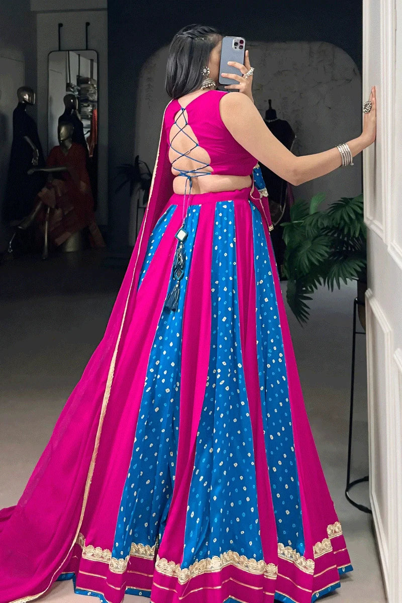 Rajasthani Style Heavy Flair Bandhani Print Lehenga Choli For Womens