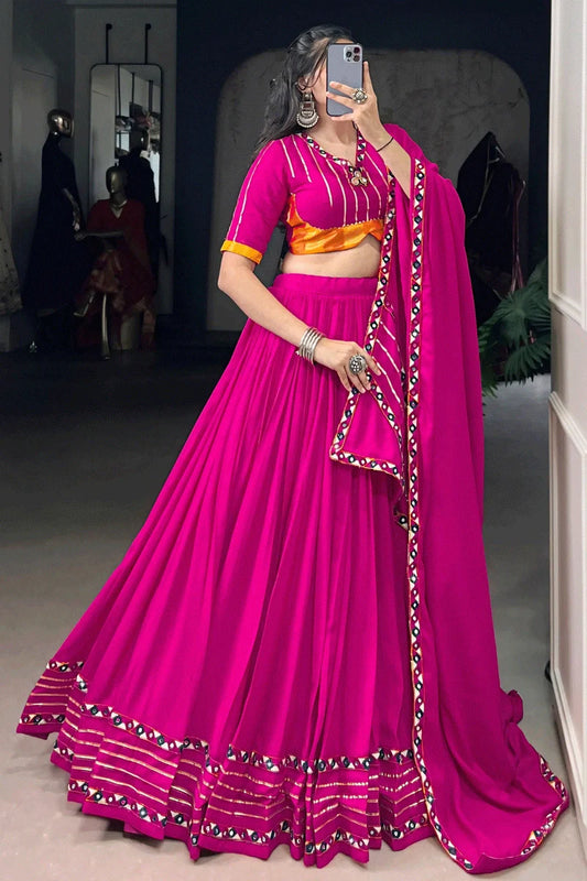 Pink Color Heavy Flair Chaniya Choli For Garba Night