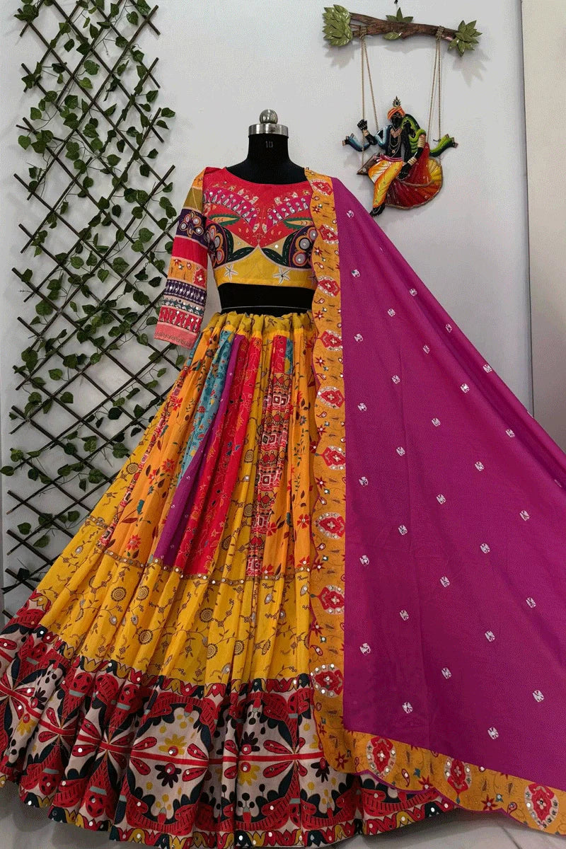 Traditional Heavy Flair Real Mirror Work Chaniya Choli For Navratri