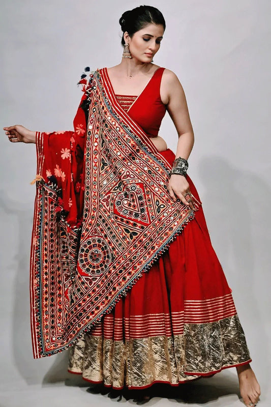 Navratri Special Red Color Lehenga Choli With Gamthi Work Dupatta