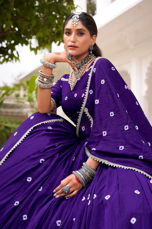 Fully Stitched Purple Color Heavy Flair Ghagra Choli For Navratri