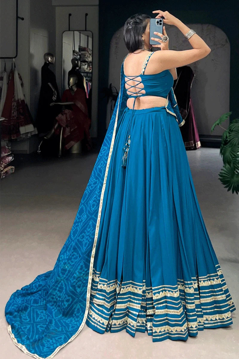 Designer Blue Color Lehenga Choli With Bandhani Print Dupatta