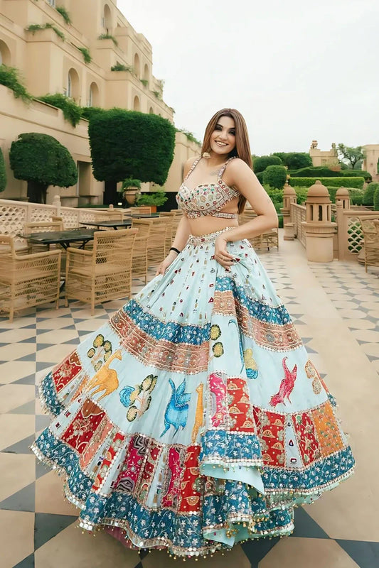 Traditional Prachi Solanki Sky Blue Chaniya Choli For Navratri