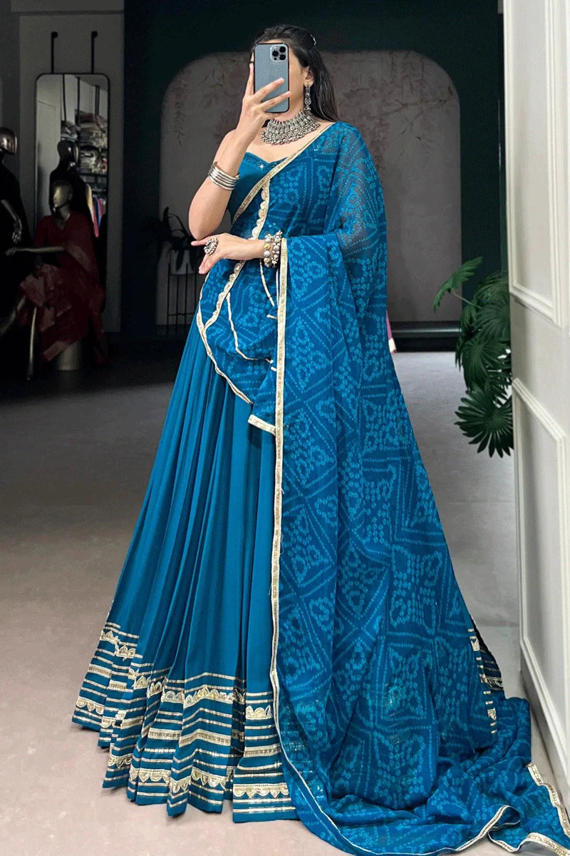 Designer Blue Color Lehenga Choli With Bandhani Print Dupatta