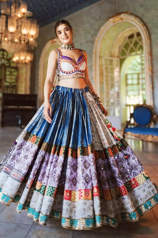 Mirror Work Purple Chaniya Choli For Navratri 2024