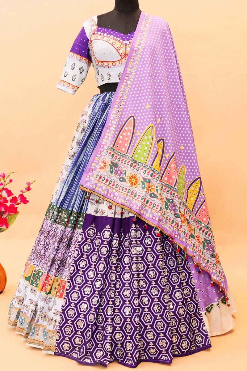 Mirror Work Purple Chaniya Choli For Navratri 2024