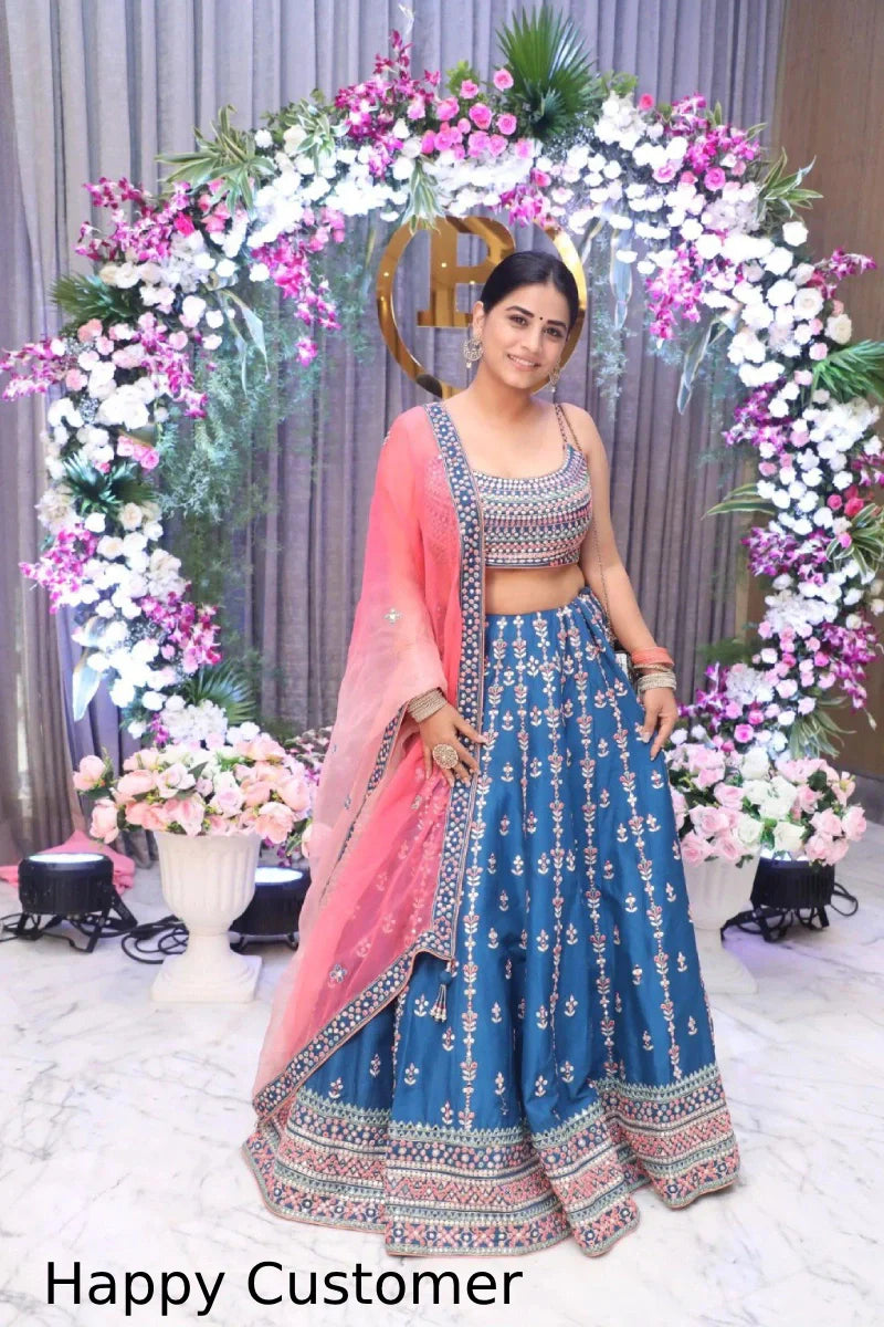 Embroidery Work Blue Colour Lehenga Choli For Sister Wedding