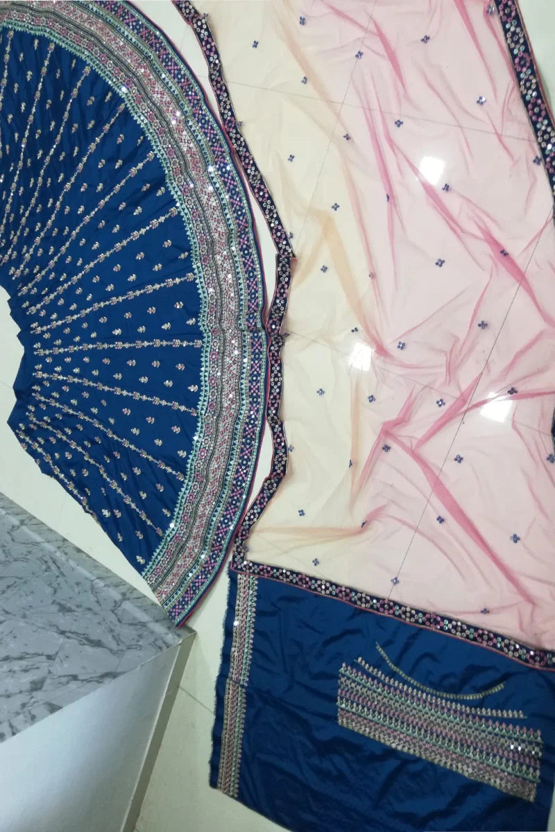 Embroidery Work Blue Colour Lehenga Choli For Sister Wedding