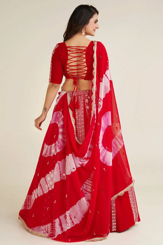 Georgette Fabric Red Lehenga Choli For Wedding
