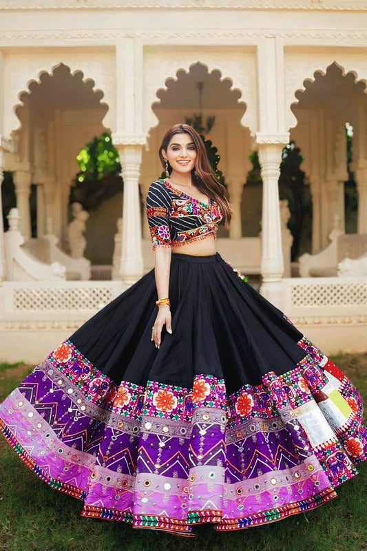 Prachi Solanki Gujarati Black Purple Combination Chaniya Choli For Navratri