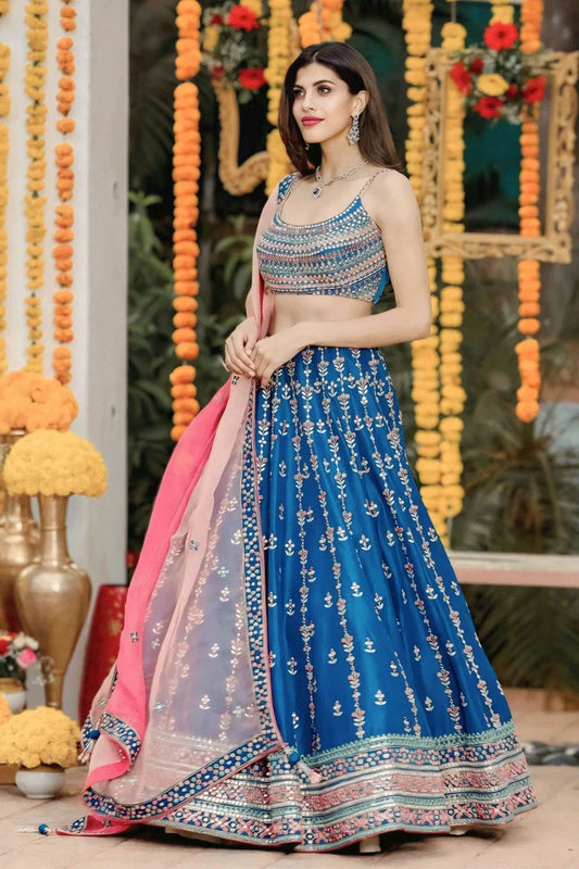 Embroidery Work Blue Colour Lehenga Choli For Sister Wedding