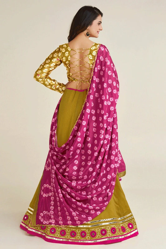 Yellow Colour Lehenga With Silk Bandhani Dupatta For Navratri