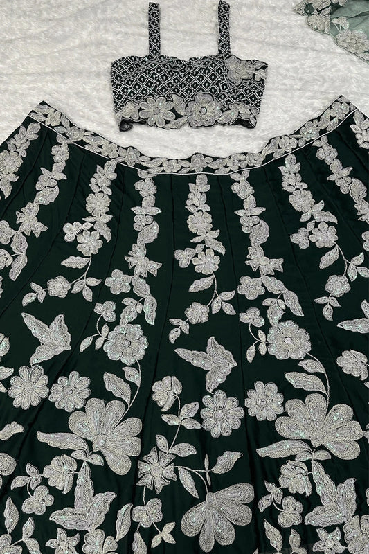 Flower Designer Green Colour Lehenga For Sangeet