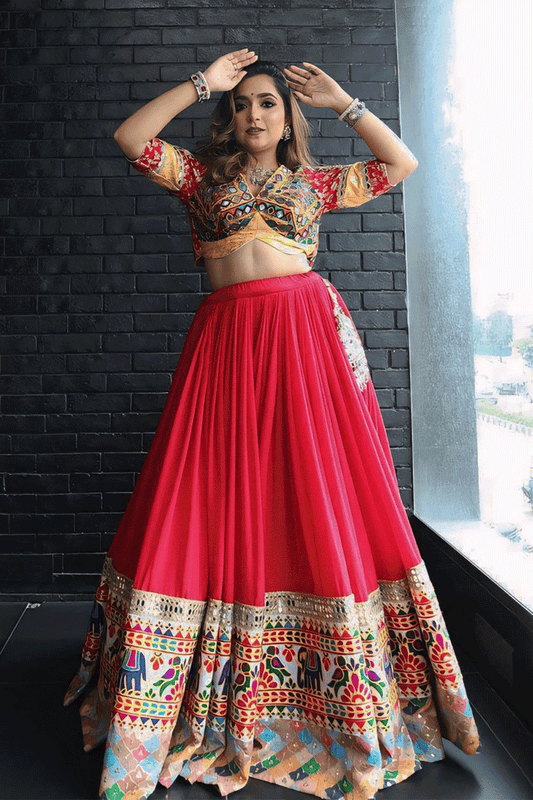 Navratri Special Gujarati Style Red Colour Chaniya Choli