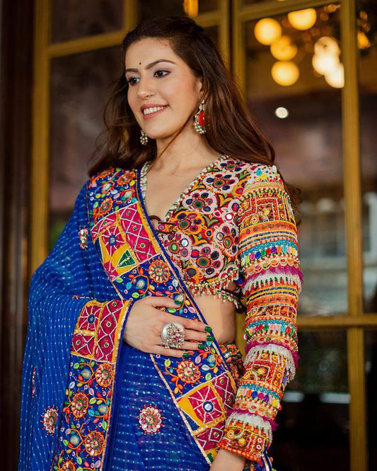 Designer Printed Lehenga Choli in Heavy Butter Silk with Real Mirror Work & Matching Dupatta – Elegant Festive Wear