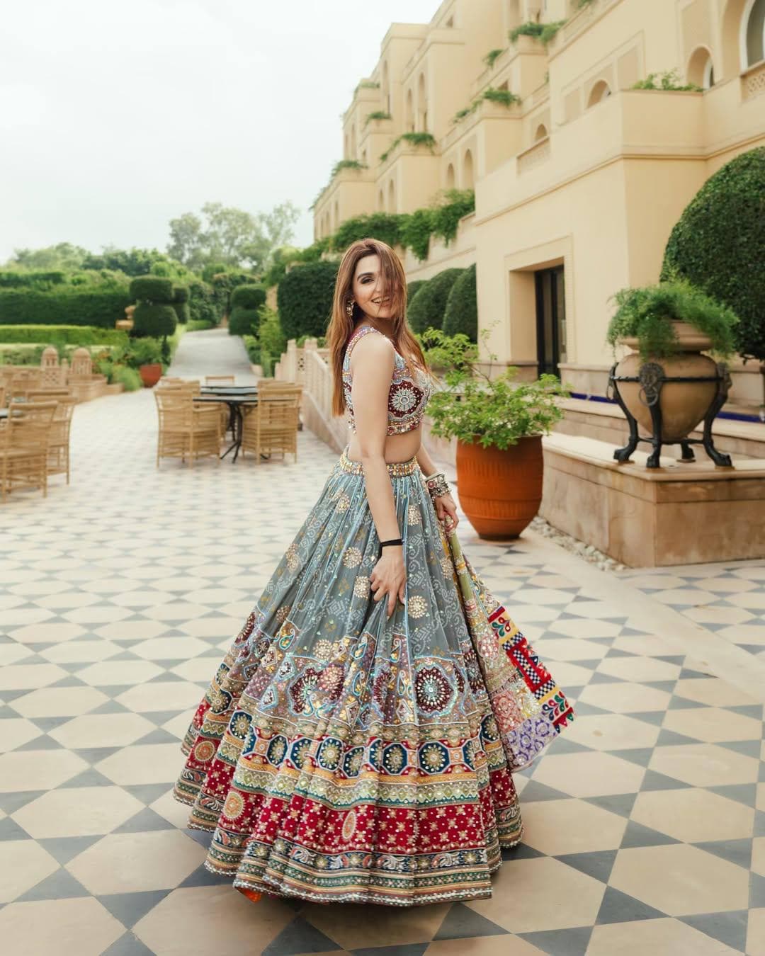 Gujarati Navratri Garba Lehenga Choli with Digital Print & Real Mirror Work – Festive Muslin Cotton Lehenga Set for Women
