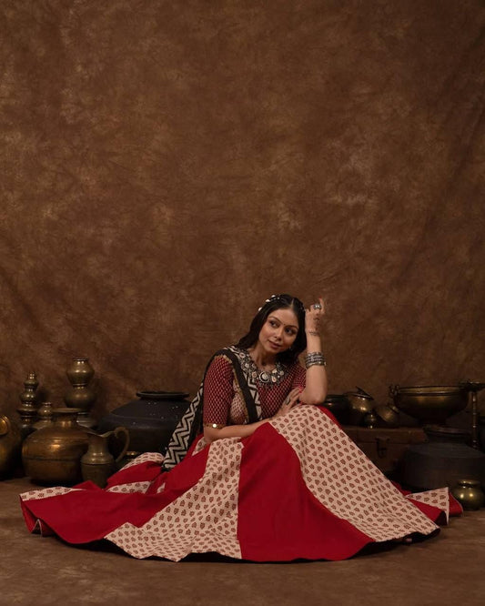 Navratri Special Printed Lehenga Choli with Mal Cotton Dupatta & Sikka Lace – Festive Indian Outfit for Garba And Wedding Celebrations