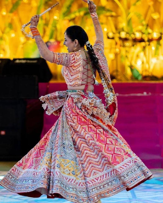 Muslin Cotton Digital Print Lehenga Choli with Real Mirror & Gota Patti Work, Designer Dupatta with Golden Pearl Lace, Festive Wear