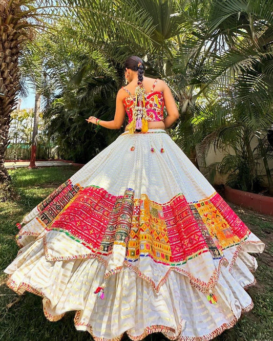 Designer Navratri Lehenga Choli Set | Heavy Muslin Cotton with Digital Print, Real Mirror Work & Dupatta for Wedding And Festive Wear