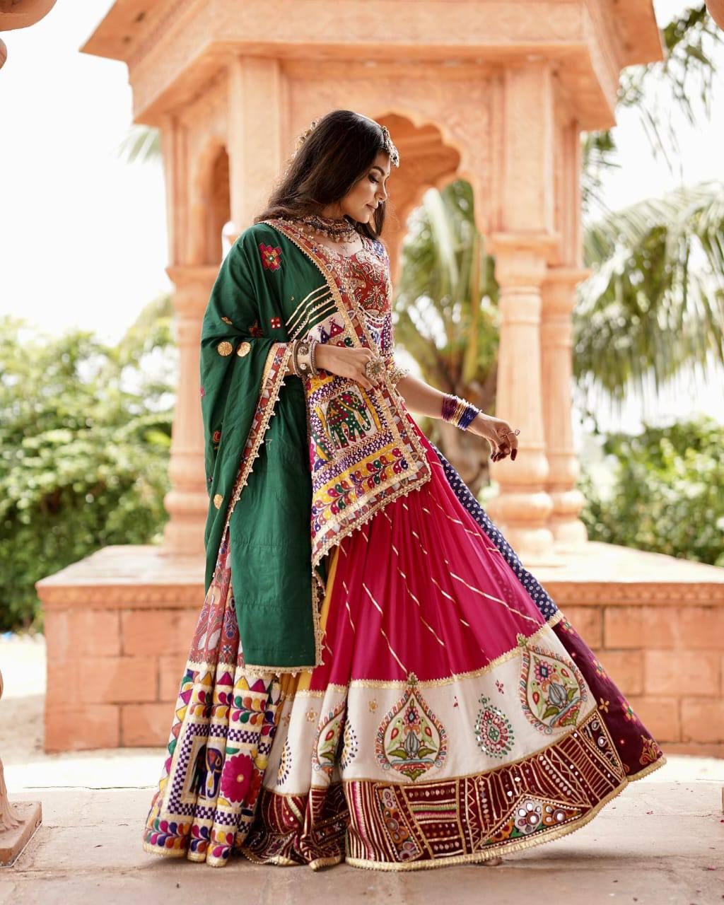Navratri Special Designer Lehenga Choli Set | Heavy Muslin Cotton with Digital Print, Real Mirror Work & Festive Dupatta