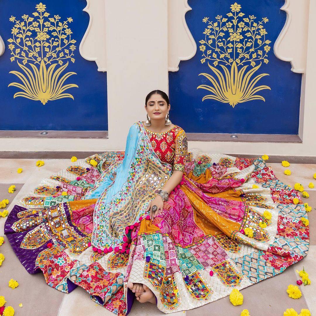 Designer Muslin Cotton Lehenga Choli with Digital Print, Real Mirror Work & Dupatta with PomPom Lace – Festive Wedding Outfit