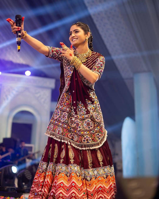 Gujarati Navratri Chaniya Choli Set in Muslin Cotton with Digital Print, Real Mirror Embroidery & Fancy Lace Dupatta – Garba Outfit