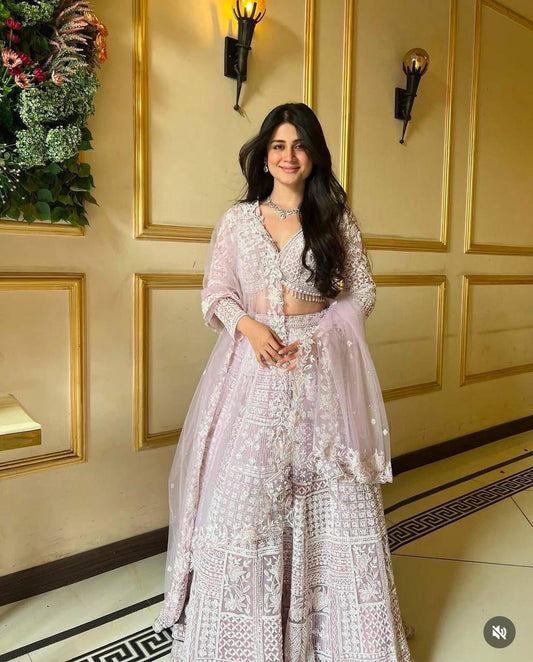 Butterfly Net Lehenga Choli with Resham Embroidery and Heavy Sequins Work, Double Inner Cancan Flare Skirt, Bridal and Festive Wear