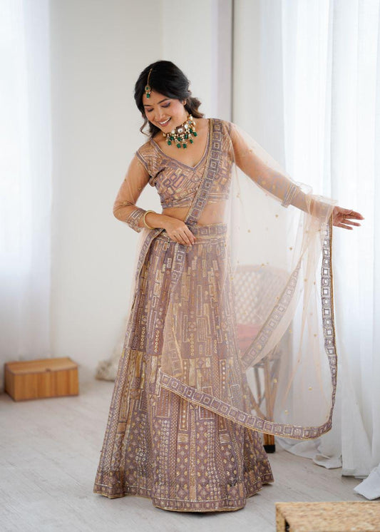 Premium Butterfly Net Bridal Lehenga with Heavy Sequins & Embroidery, Double Layer Cancan, Dupatta, Festive and Wedding Wear