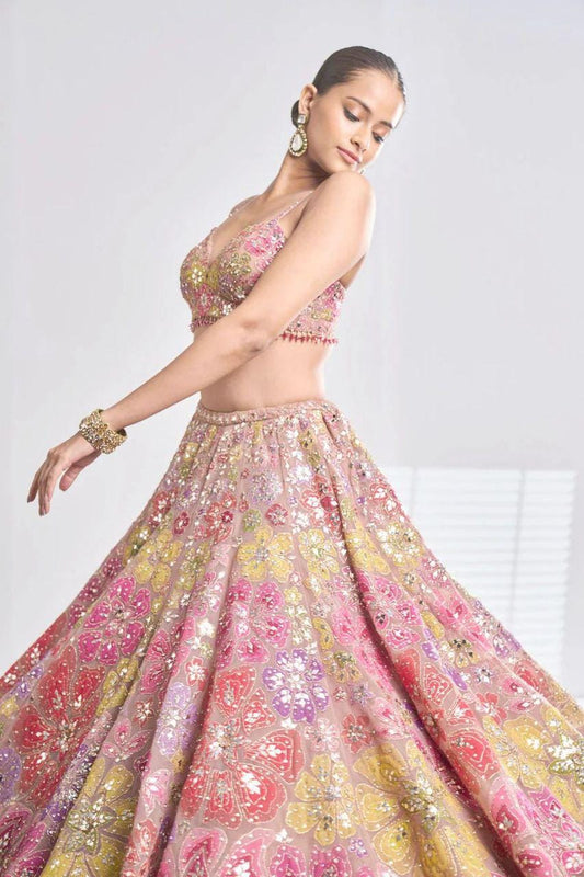 Premium Georgette Lehenga Choli with Multicolor Embroidery, Heavy Sequins Work, Dupatta, Bridal Wedding, Indian Festive Wear