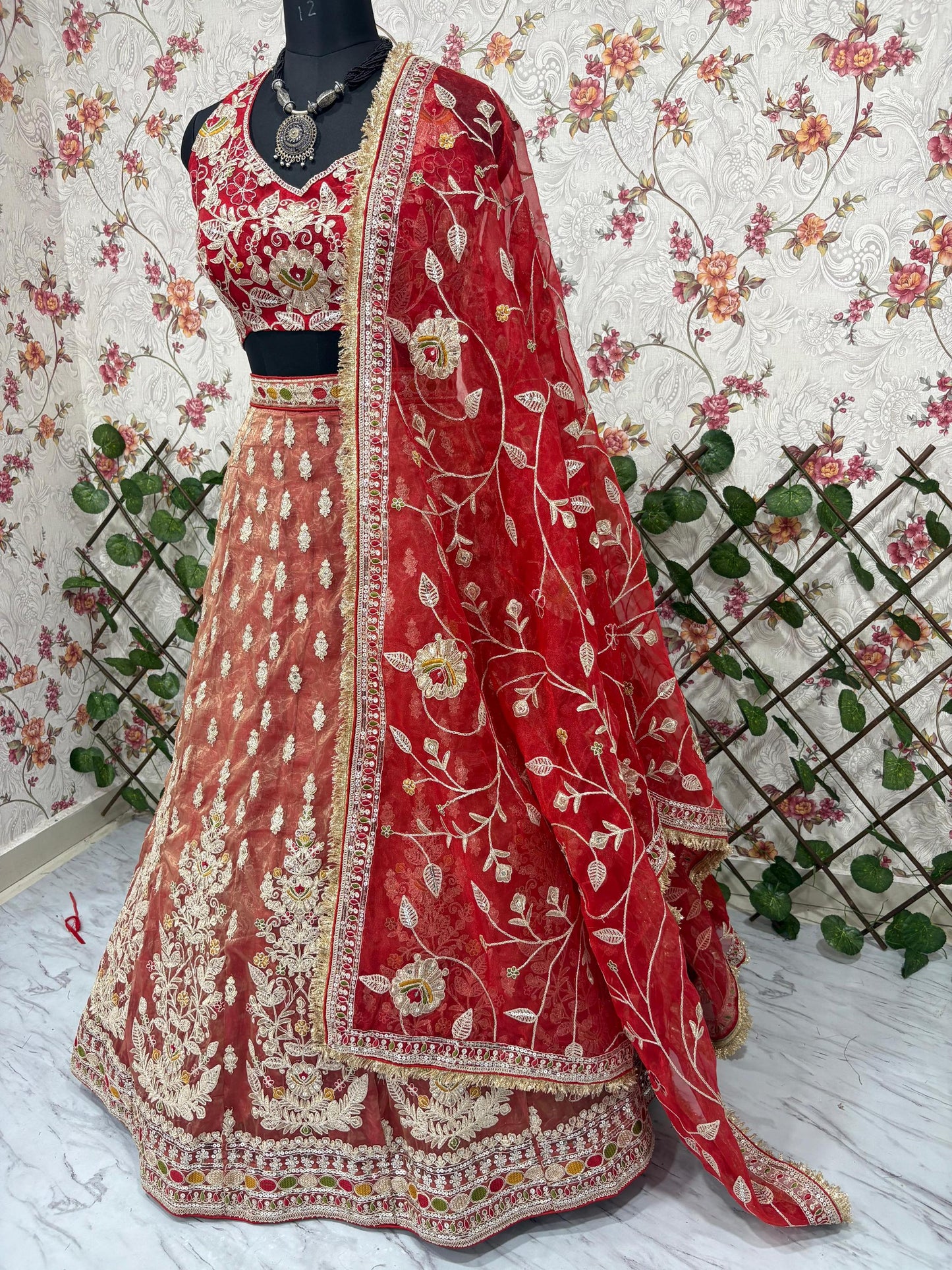 Luxury Rolex Silk Bridal Lehenga with Embroidery, Dori And Sequins, Organza Silk Blouse and Dupatta, Perfect for Wedding & Festive Wear