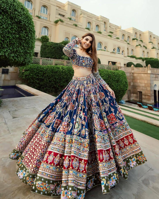 Gujarati Navratri Garba Outfit Mirror Work Chaniya Choli with Digital Print, Real Mirror & Gota Patti Lace Work – Festive Ethnic Lehenga Set