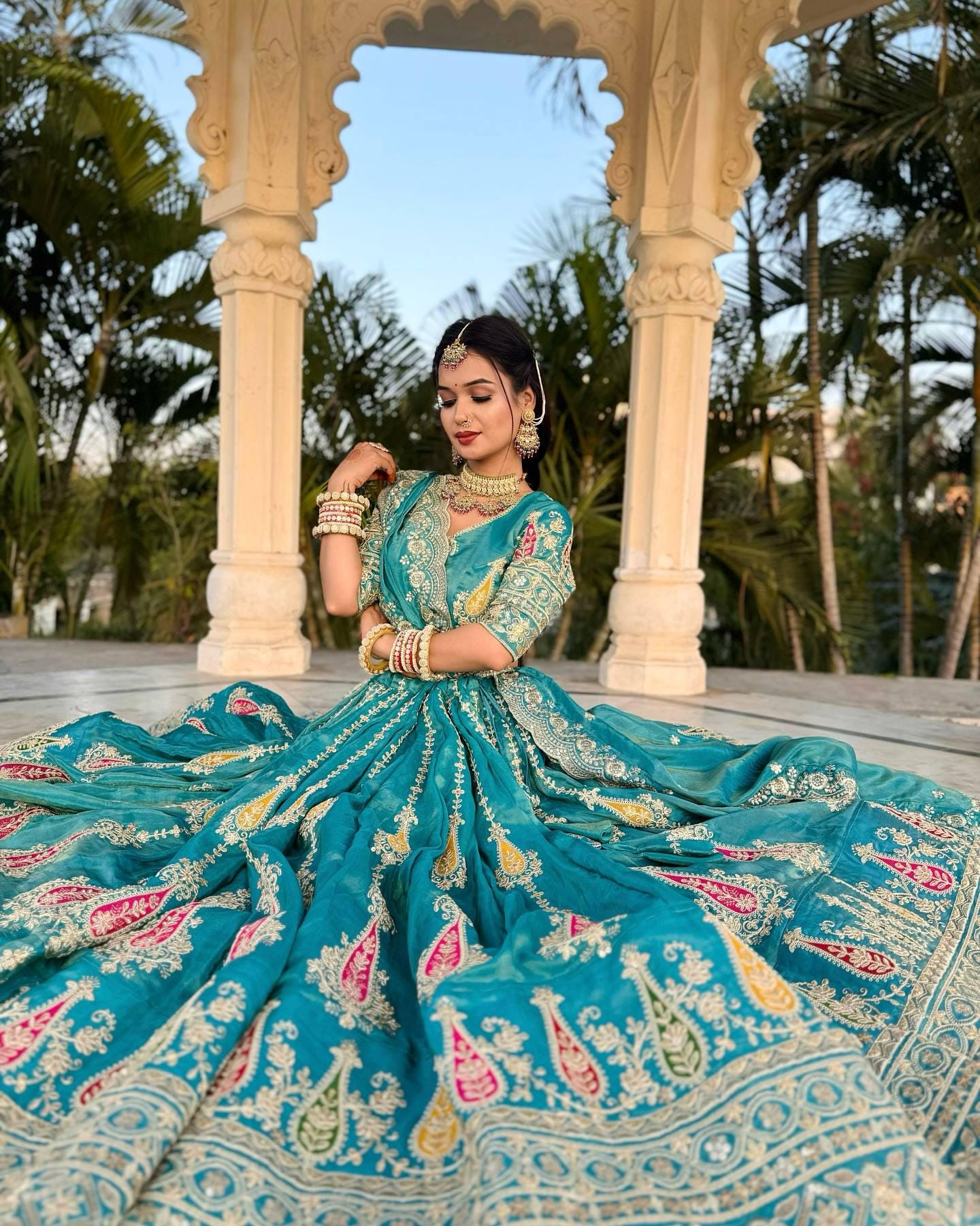 Gujarati Navratri Garba Outfit Embroidered Lehenga Choli with Sequins & Thread Work – Elegant Cosmos Simmer Festival Lehenga Set