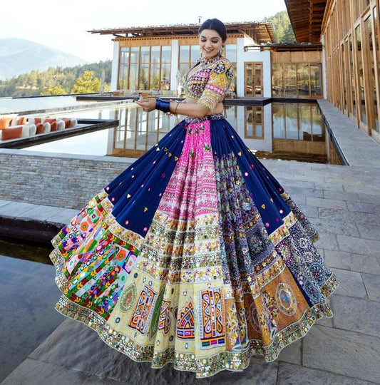Designer Printed Muslin Cotton Lehenga Choli with Real Mirror Work, Digital Print & Handwork Lace Dupatta for Festive And Wedding Wear