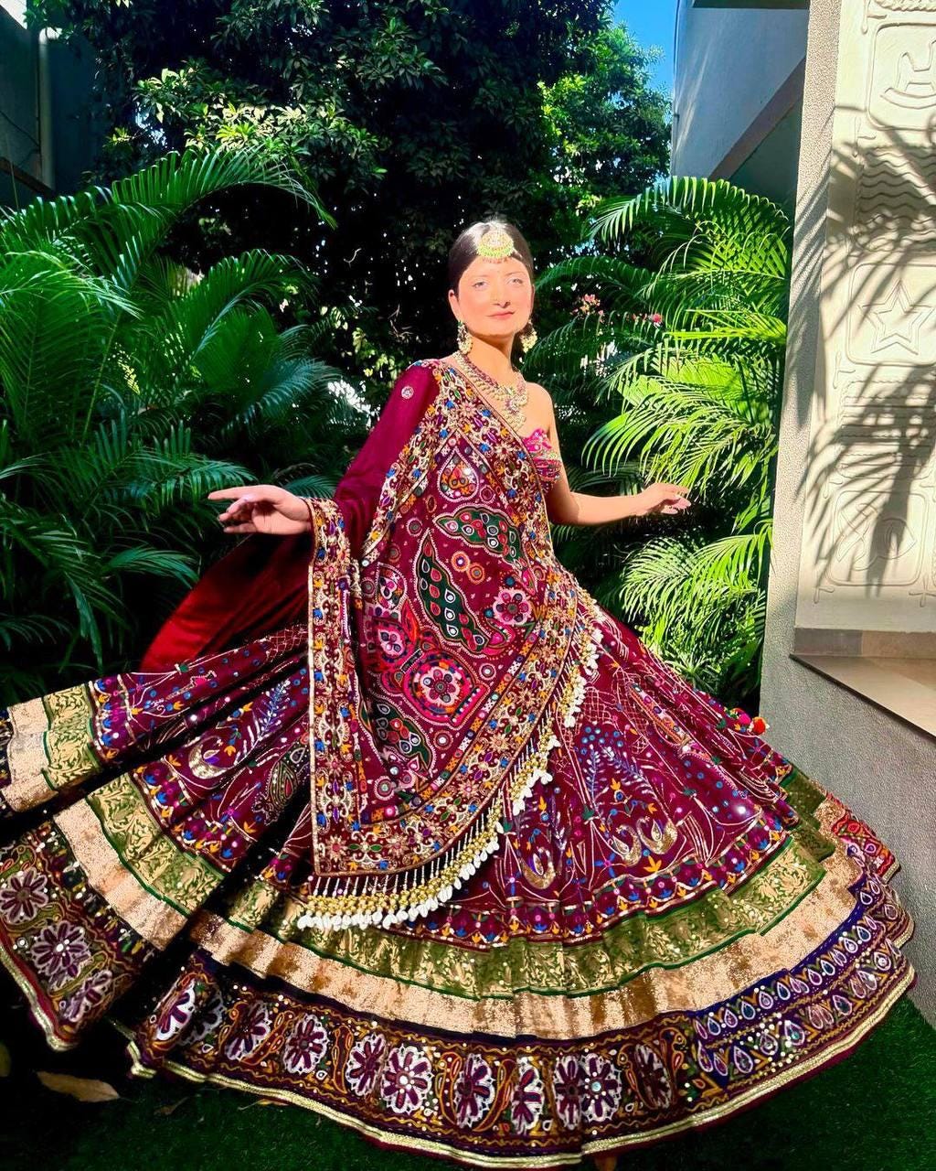Navratri Special Designer Lehenga Choli Set | Heavy Muslin Cotton with Digital Print, Real Mirror Work & Handwork Dupatta