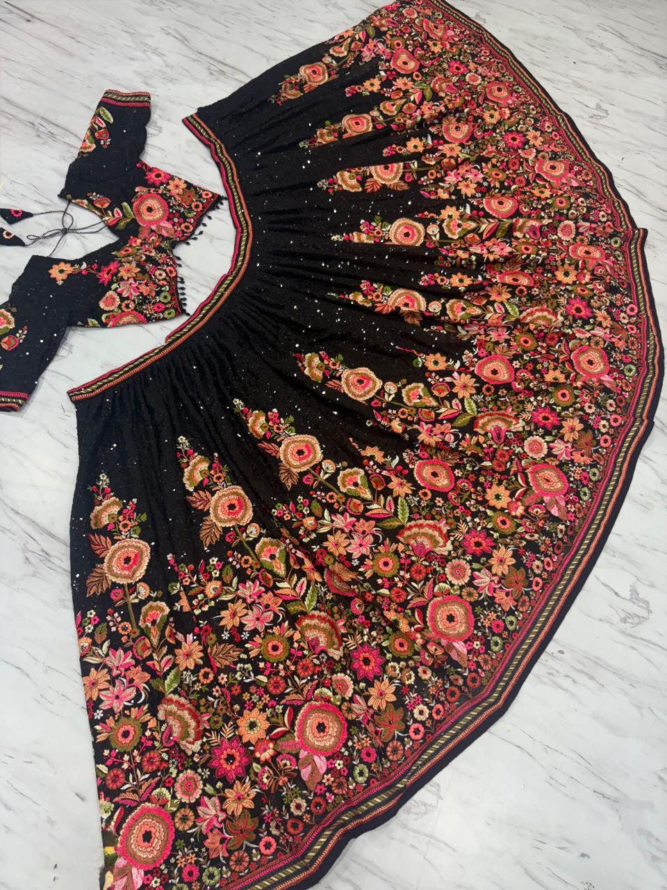 Designer Faux Georgette Lehenga Choli with Heavy Embroidery & Sequin Work, Premium Dupatta, Wedding And Party Wear Lehenga Set