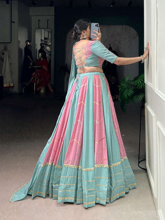 Navratri Chaniya Choli 2025 | Pastel Rayon Georgette Lehenga with Sequins, Thread Embroidery & Mirror Work for Garba Nights