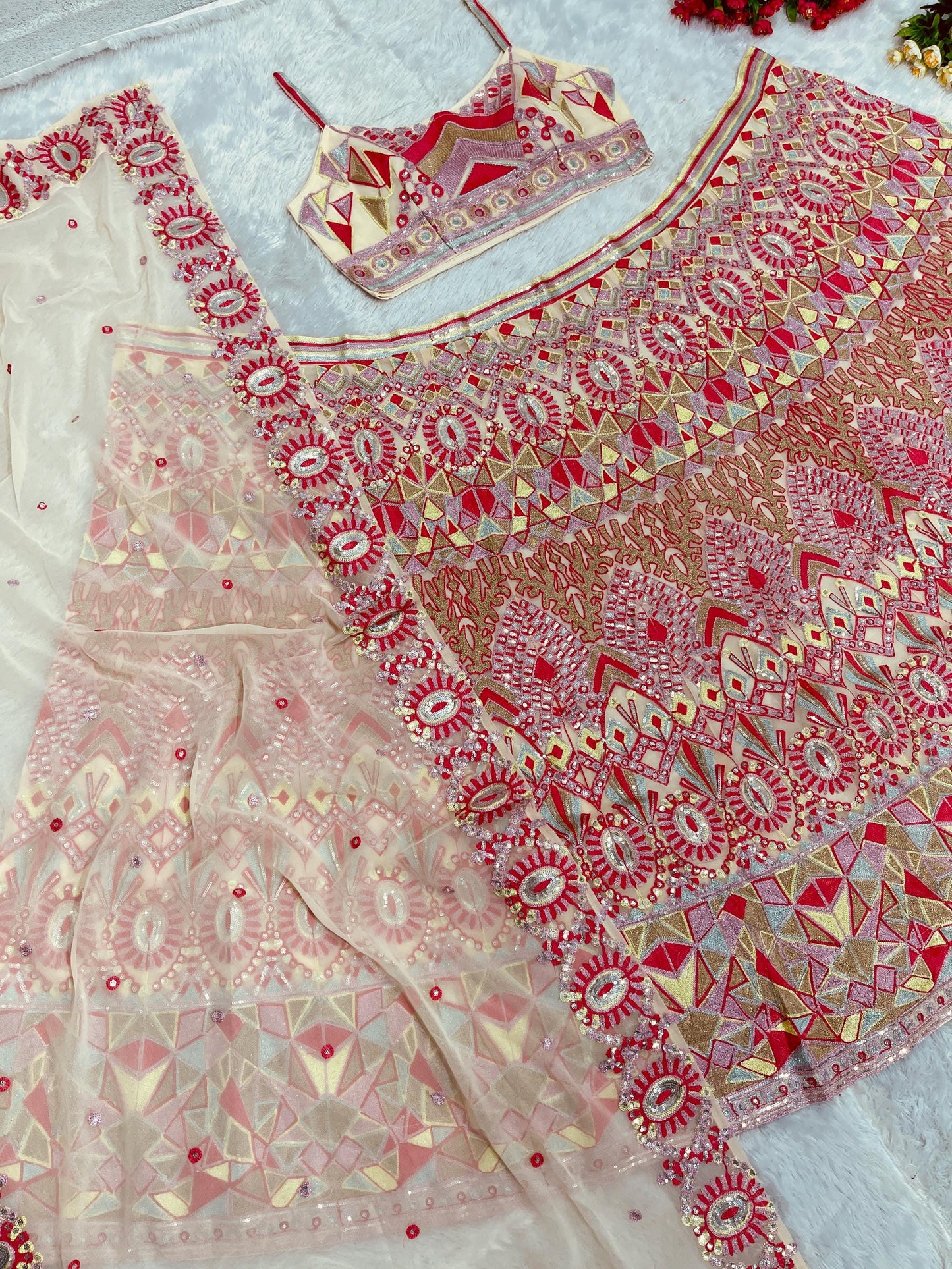 Designer Faux Georgette Lehenga Choli with Heavy Sequin Embroidery and Dupatta | Indian Party Wear | Wedding Festive Outfit
