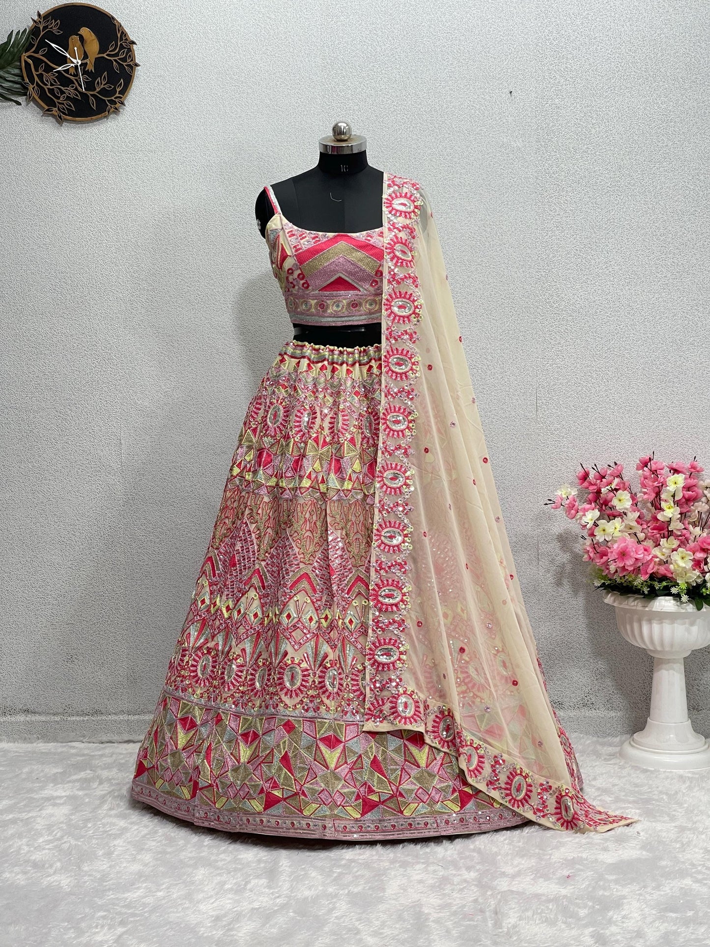 Designer Faux Georgette Lehenga Choli with Heavy Sequin Embroidery and Dupatta | Indian Party Wear | Wedding Festive Outfit