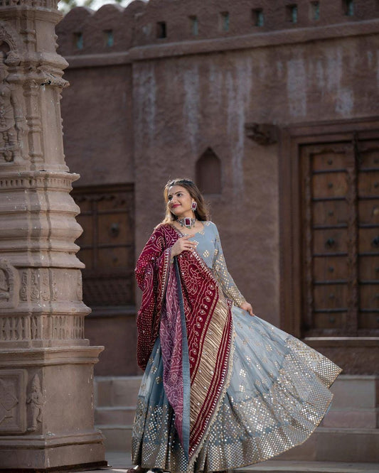 Designer Navratri Heavy Georgette Lehenga Choli with Dupatta, Embroidered 9mm Sequins & Mirror Work, Indian Wedding Outfit