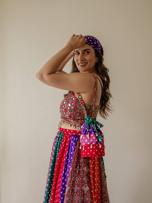 Designer Navratri Special Heavy Georgette Lehenga Choli with 4 Meter Flair, Real Mirror Work Blouse & Digital Print Dupatta