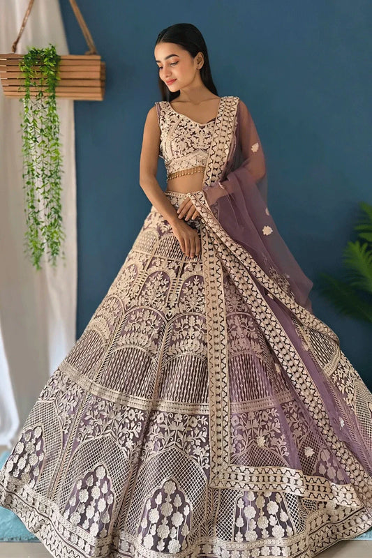 Embroidery Work Light Purple Lehenga For Engagement