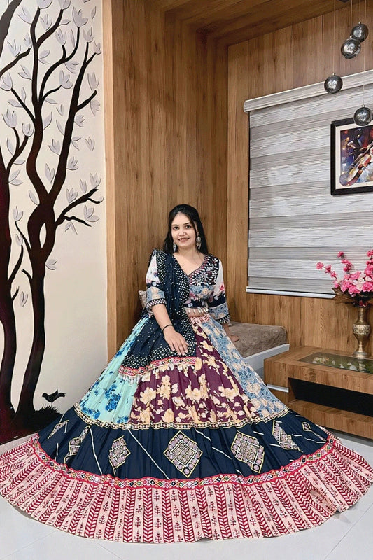 Gujarati Cotton Multi Colour Ghaghra Choli For Garba