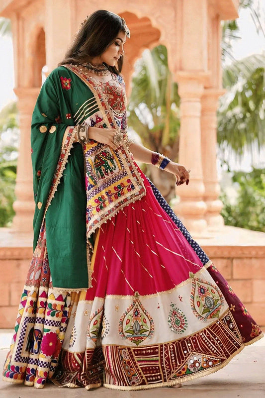 Real Mirror Work Digital Print Multi Colour Chaniya Choli