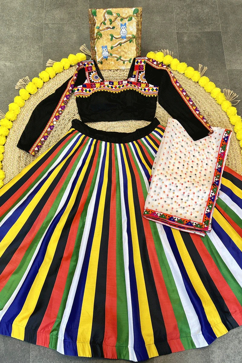 Navratri Special Multi Colour Lehenga With Full Sleeve Blouse