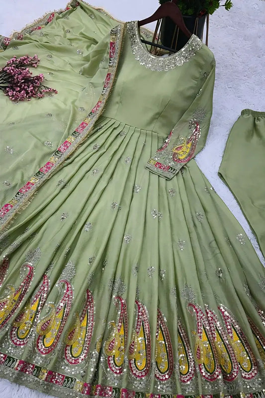 New Light Green Full Sleeve Gown For Wedding
