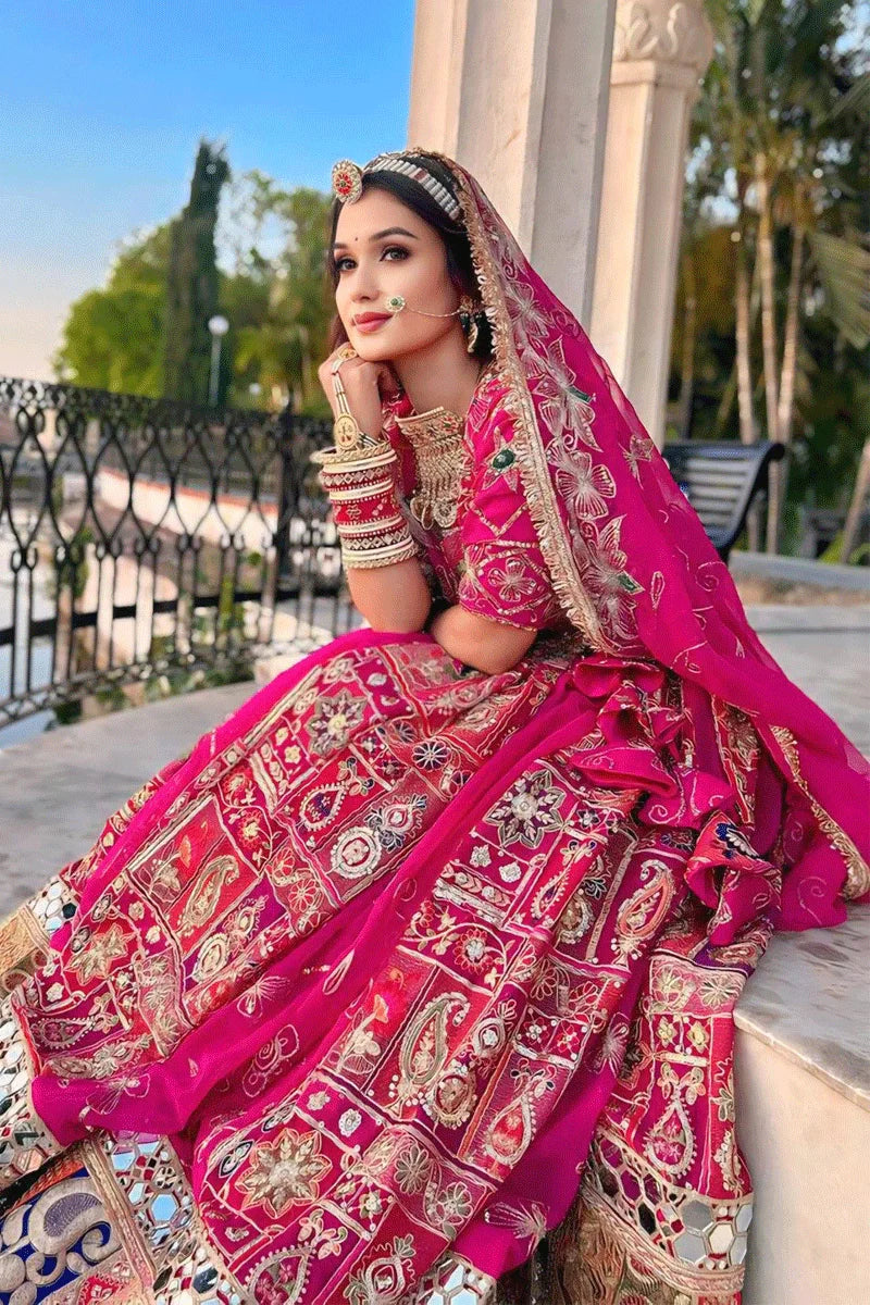 Real Mirror Work Cotton Pink Lehenga Choli For Navratri