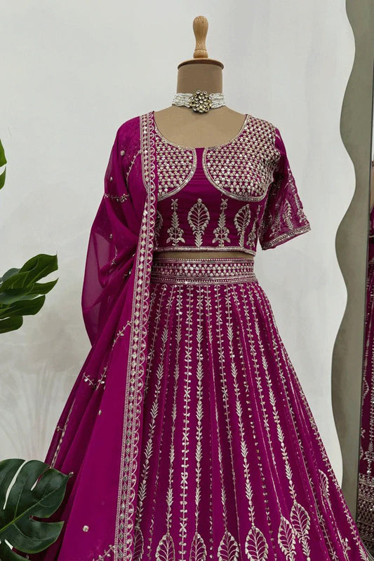 Hevay Sequence Work Pink Lehenga For Wedding